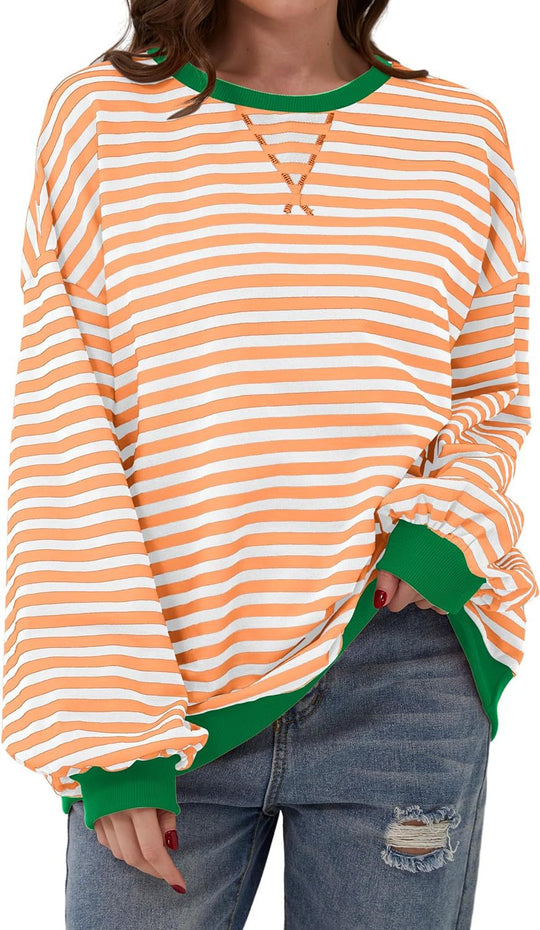 Damen Lässiger Sweatshirt mit bunten Streifen und weitem Schnitt EB