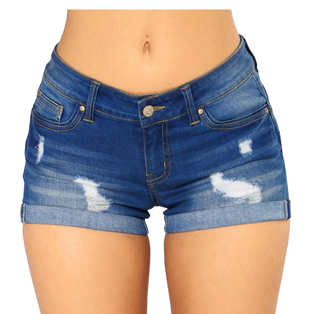 Damen lässige Destroyed Jeans-Shorts mit umgeschlagenem Saum EB