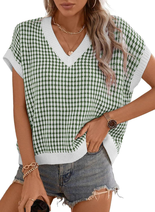Damen lässiger V-Ausschnitt Pullover mit geometrischem Muster EB