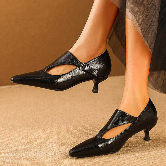 Damen elegante Peeptoe-Ballerinas mit modischem Riemen und komfortablem Absatz EB