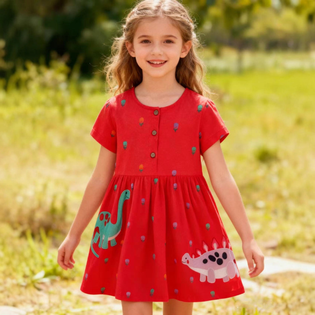 Mädchen Freizeitkleid mit bunten Dinosaurier-Applikationen EB