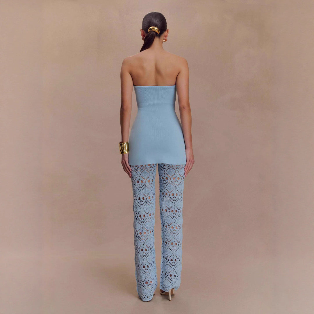 Damen elegantes Oberteil mit luftiger Häkelhose EB