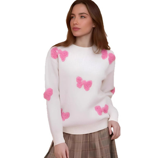 Damen gemütlicher Pullover mit modernem Herzdesign und weichem Strick EB