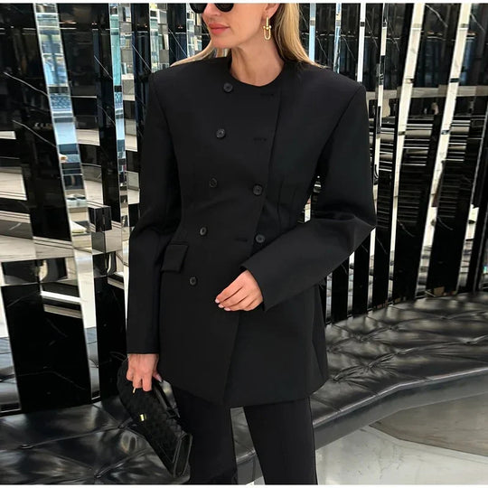 Damen Eleganter Tailored Blazer mit schickem Doppelkknopfverschluss EB