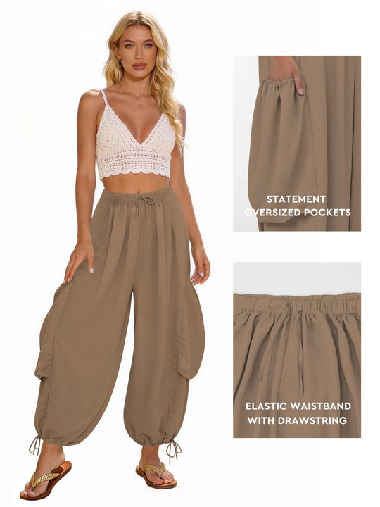 Damen Bequeme Freizeithose mit übergroßen Taschen und elastischem Bund EB