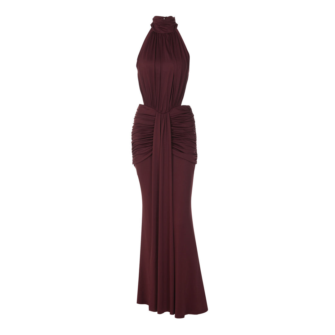 Damen Elegantes Maxikleid mit hochgeschlossenem Kragen und raffiniertem Drapé R&B