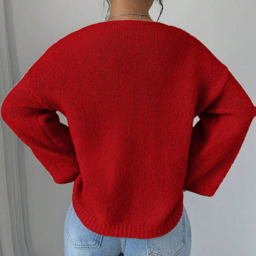 Damen Oversized Strickpullover mit dekorativem Schnürdetail EB