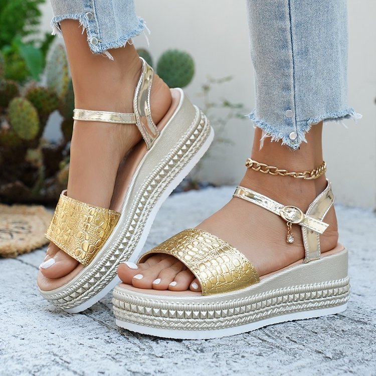 Damen Wedge-Sandaletten mit modischem Korkdesign und komfortablem Fußbett EB