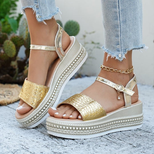 Damen Wedge-Sandaletten mit modischem Korkdesign und komfortablem Fußbett EB