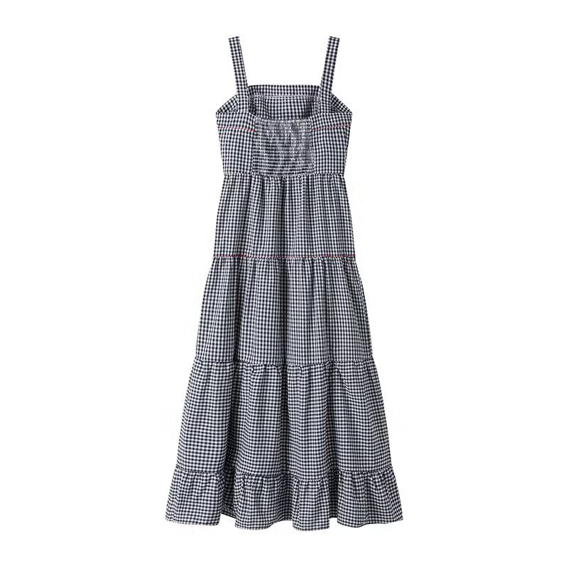 Damen Maxikleid mit Karo-Muster und lebhaften gestickten Krabbenmotiven EB