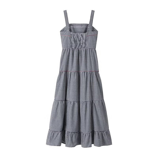 Damen Maxikleid mit Karo-Muster und lebhaften gestickten Krabbenmotiven EB