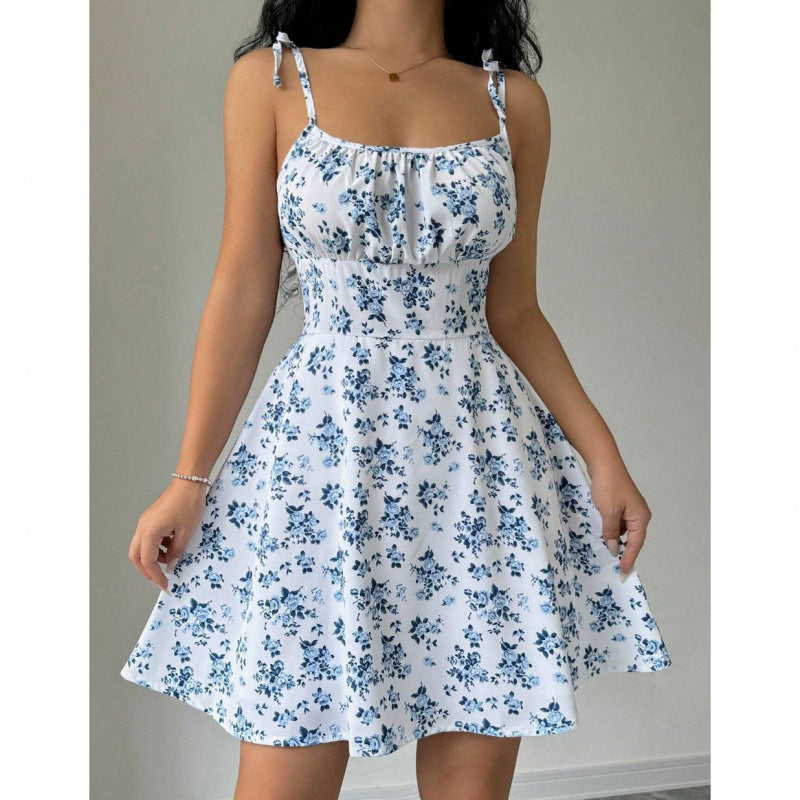 Damen Sommerliches Blümchenkleid mit verstellbaren Spaghettiträgern EB