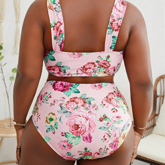 Damen Hochtailliertes Bikini-Set mit floralem Design EB