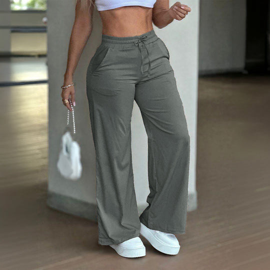 Damen nan weite High‑Waist Leinenhose mit elastischem Tunnelzugbund und Seitentaschen EB