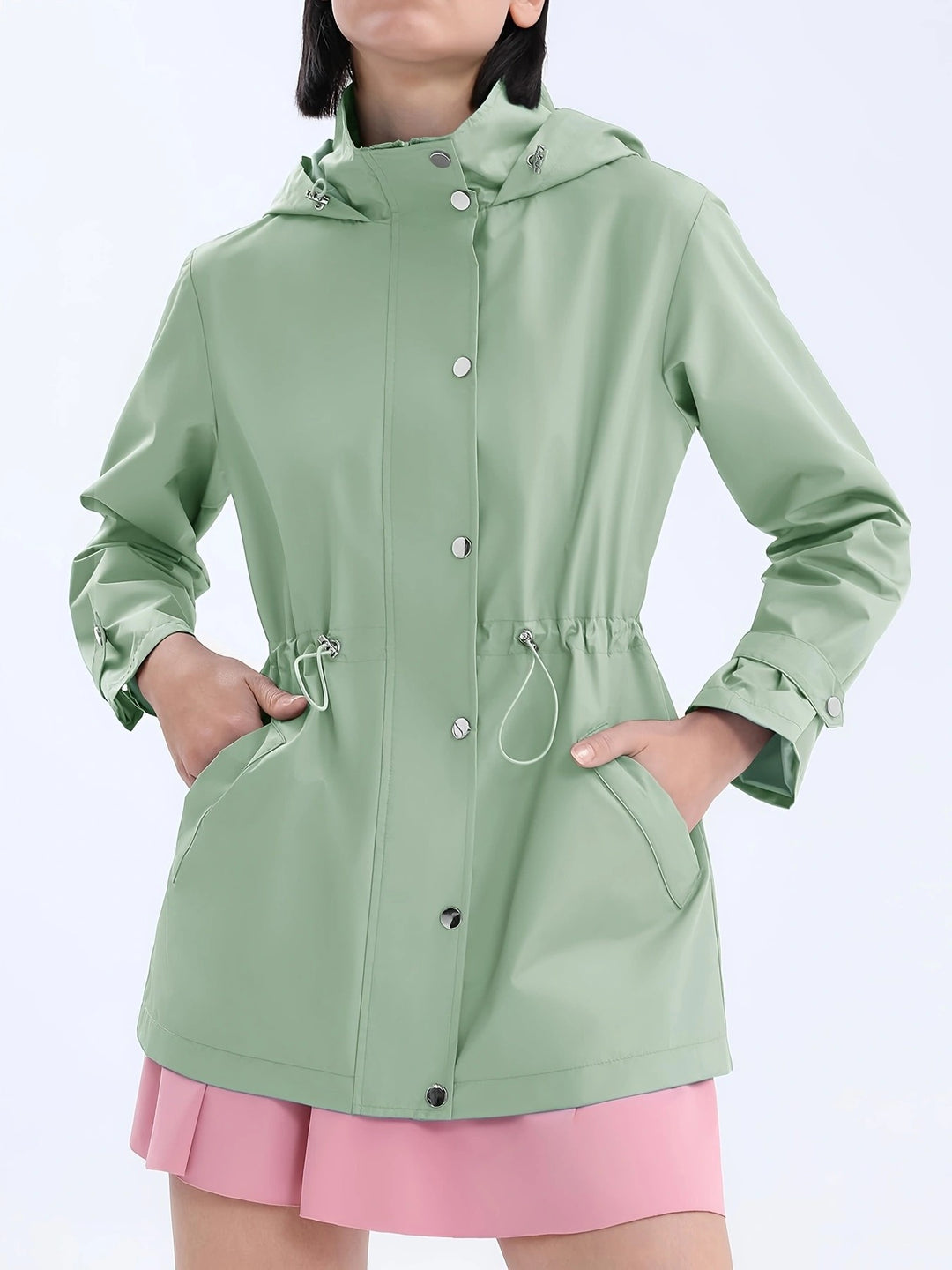 Damen funktionale Übergangsjacke mit verstellbarem Bund und Kapuze EB