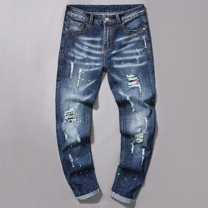 Herren entspannte Jeans im kreativen Farbkleckse-Design EB