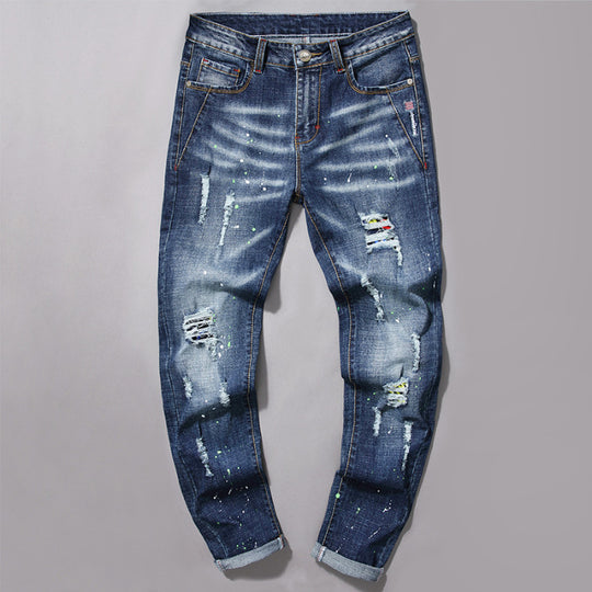 Herren entspannte Jeans im kreativen Farbkleckse-Design EB