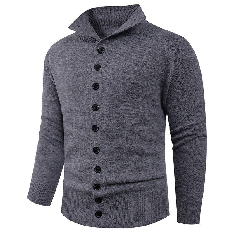 Herren Strickpullover mit hohem Kragen und Knopfverschluss EB