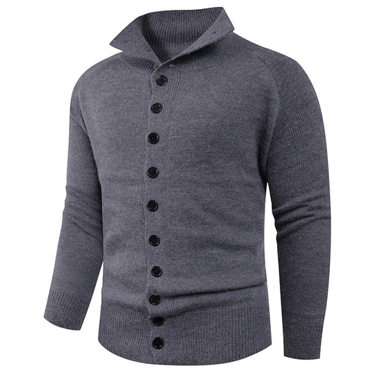 Herren Strickpullover mit hohem Kragen und Knopfverschluss EB