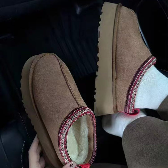 Damen warme Mokassin-Stiefel mit doppeltem Kragen EB
