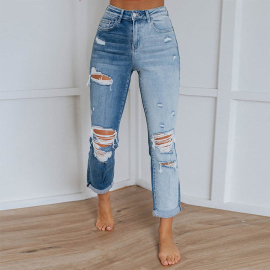 Damen High-Waist Destroyed Jeans EB