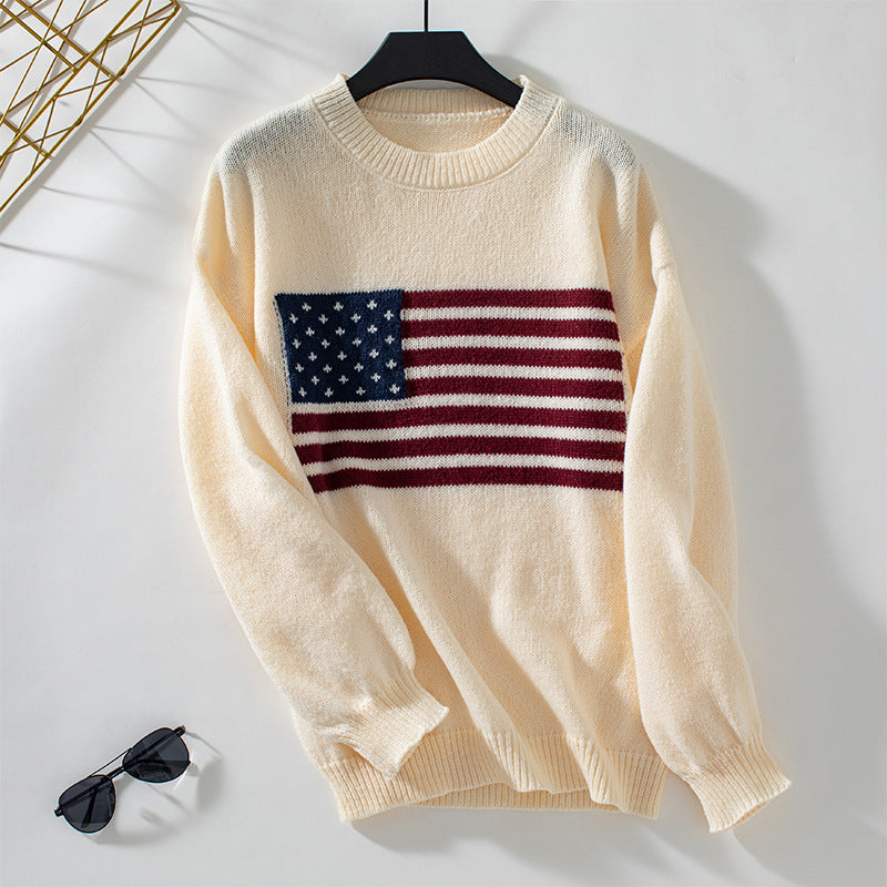 Damen Strickpullover mit Flaggenmotiv und Rundhalsausschnitt EB
