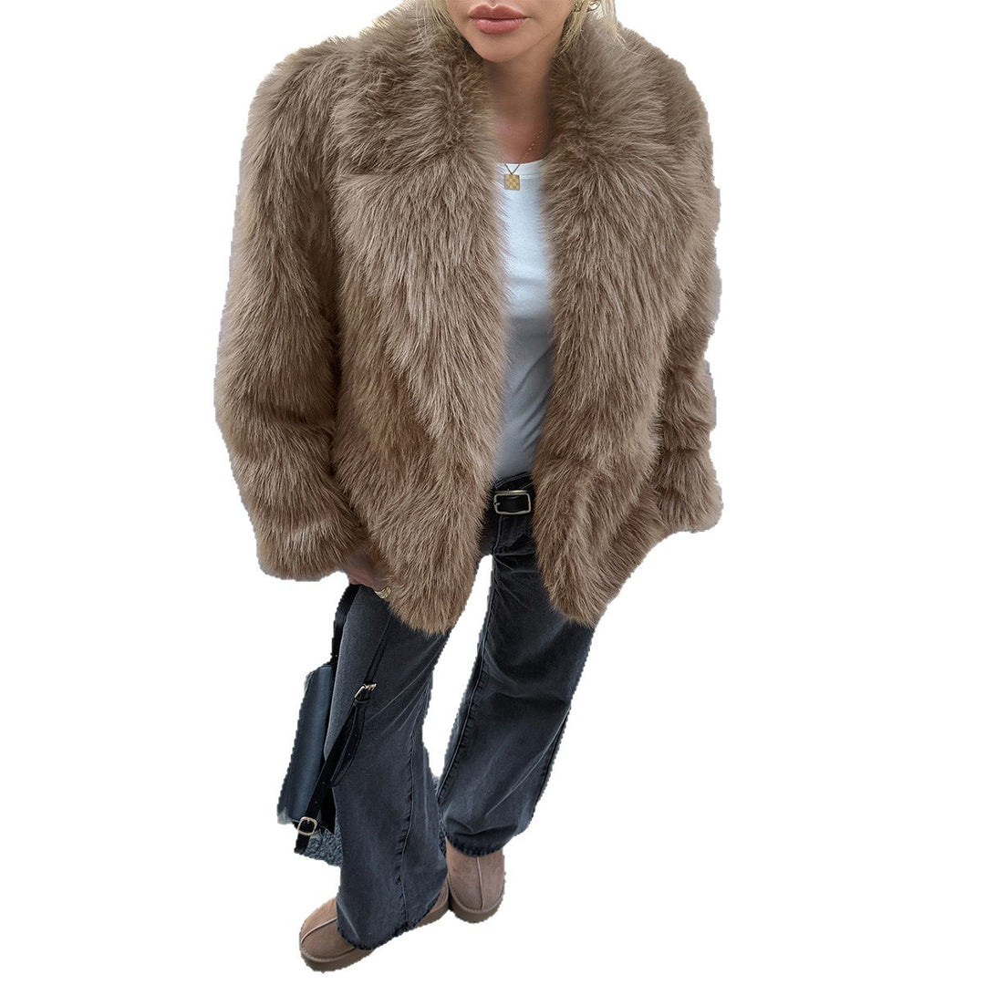 Damen nan kurzer Faux‑Fur Mantel mit voluminösem Schalkragen, Oversize‑Passform und weichen Textur EB