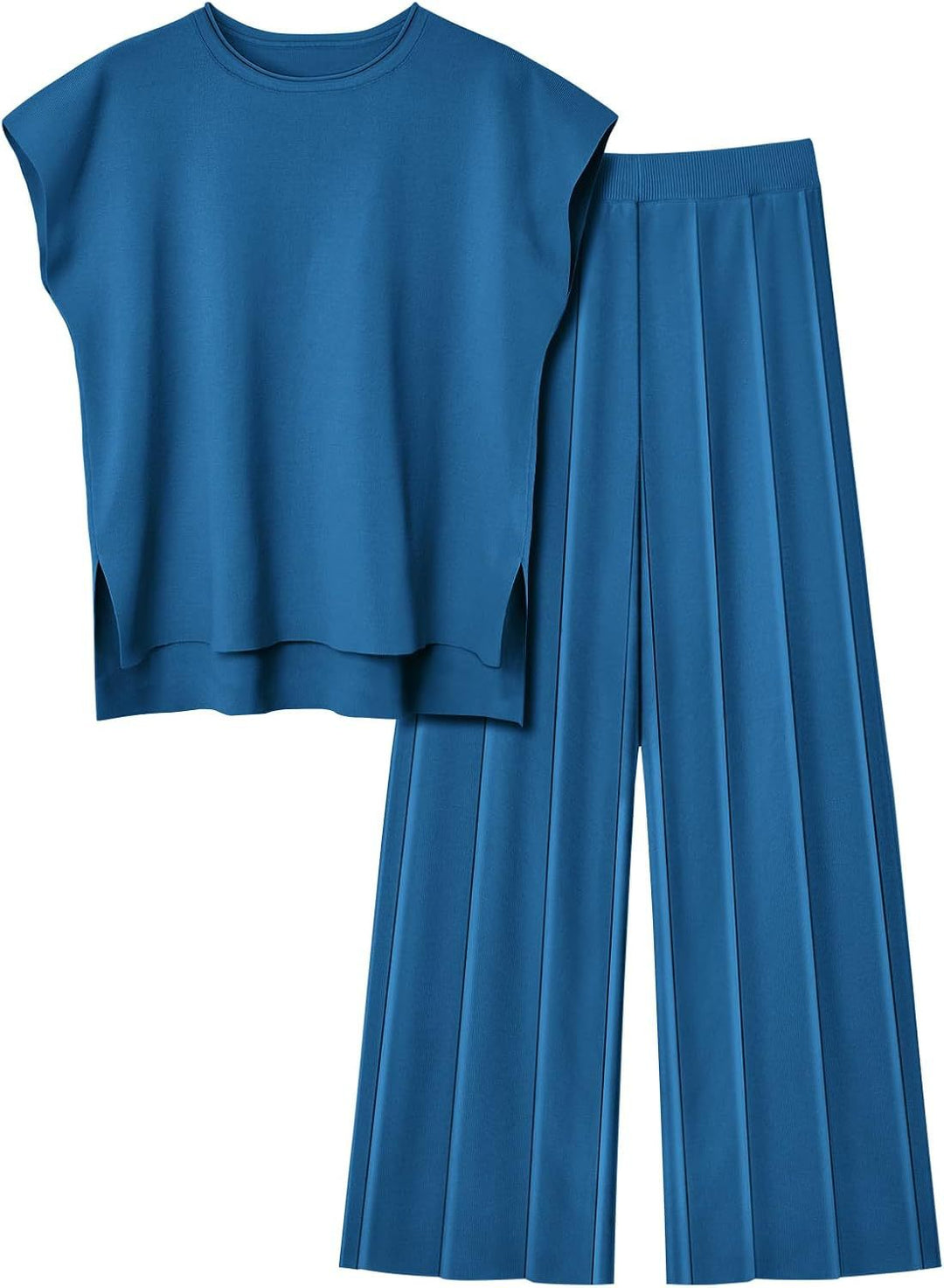 Damen elegantes Set mit kurzärmligem Oberteil und plissierter Hose EB