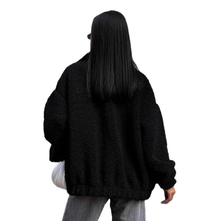 Damen Teddyjacke mit hohem Kragen und voluminösen Ärmeln EB