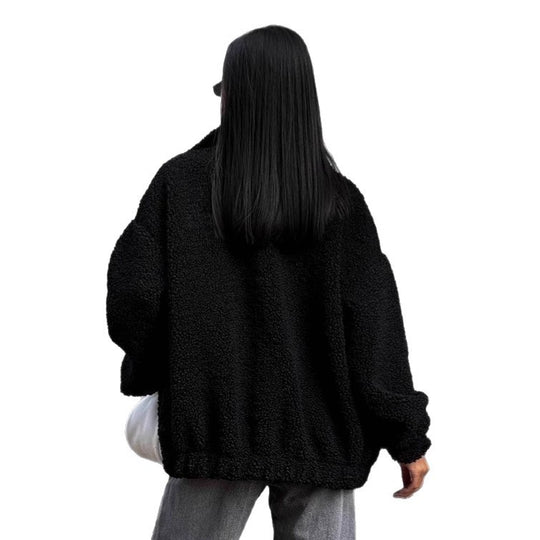 Damen Teddyjacke mit hohem Kragen und voluminösen Ärmeln EB