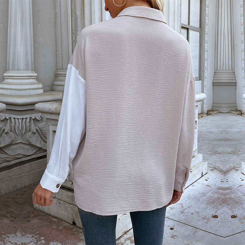 Damen Lässiges Hemdblusenshirt mit trendy Farbblockdesign EB