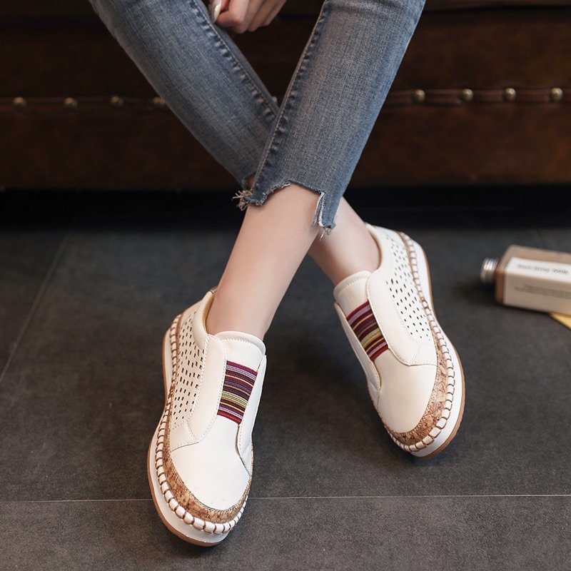 Damen modische Slip-On Sneakers mit luftiger Netzstruktur und dekorativen Streifen EB