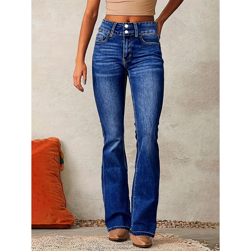 Damen Bootcut Jeans mit hohem Bund und modischen Knöpfen EB