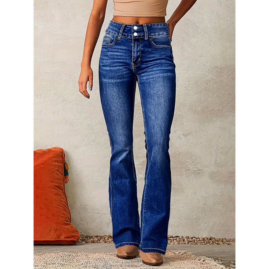 Damen Bootcut Jeans mit hohem Bund und modischen Knöpfen EB