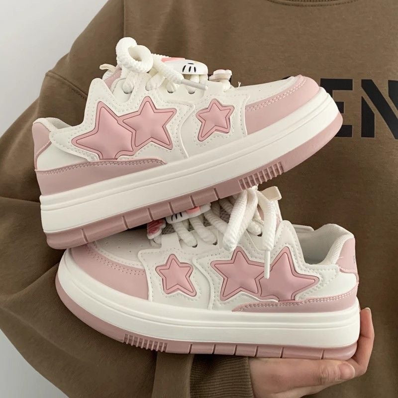 Damen Modische Sneakers mit Sternen-Applikationen und gepolsterter Sohle EB