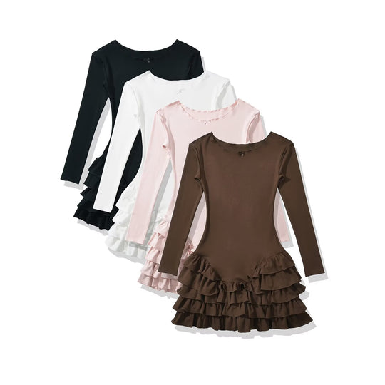 Damen Ballettkleid mit Rüschensaum und langen Ärmeln EB