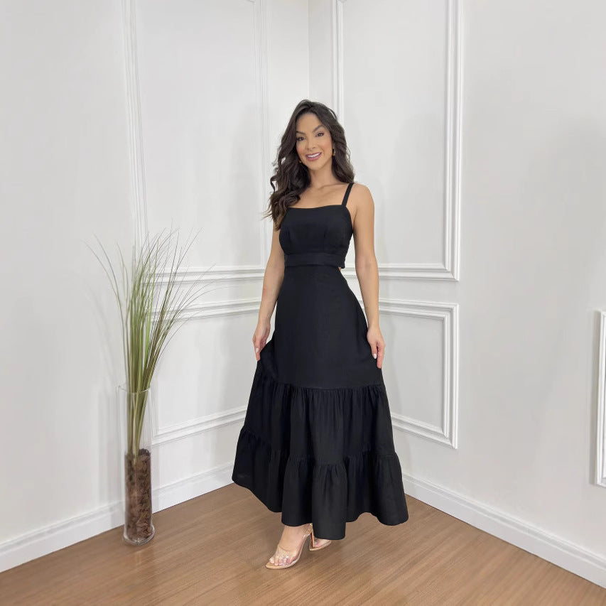Damen Maxi-Kleid mit tailliertem Oberteil und voluminösem Rock EB