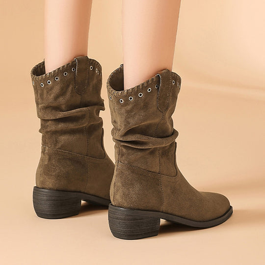 Damen modische Stiefeletten im Antik-Look mit dekorativen Nieten und flexiblem Schaft EB