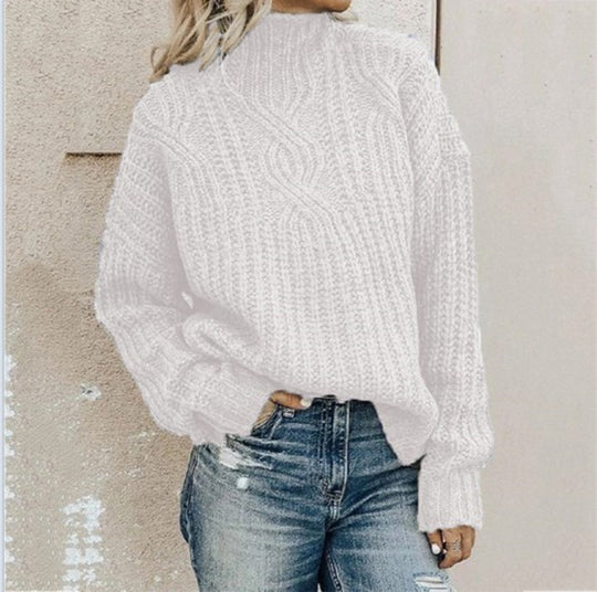 Damen Grobstrickpullover mit hohem Kragen und strukturiertem Design EB