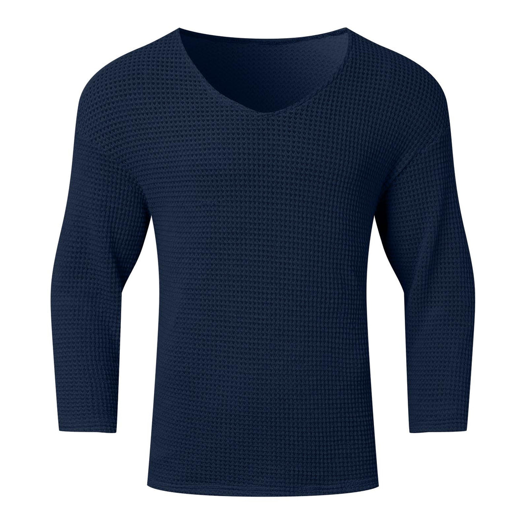 Herren Langärmliges V-Ausschnitt Shirt aus atmungsaktivem Strukturstoff EB