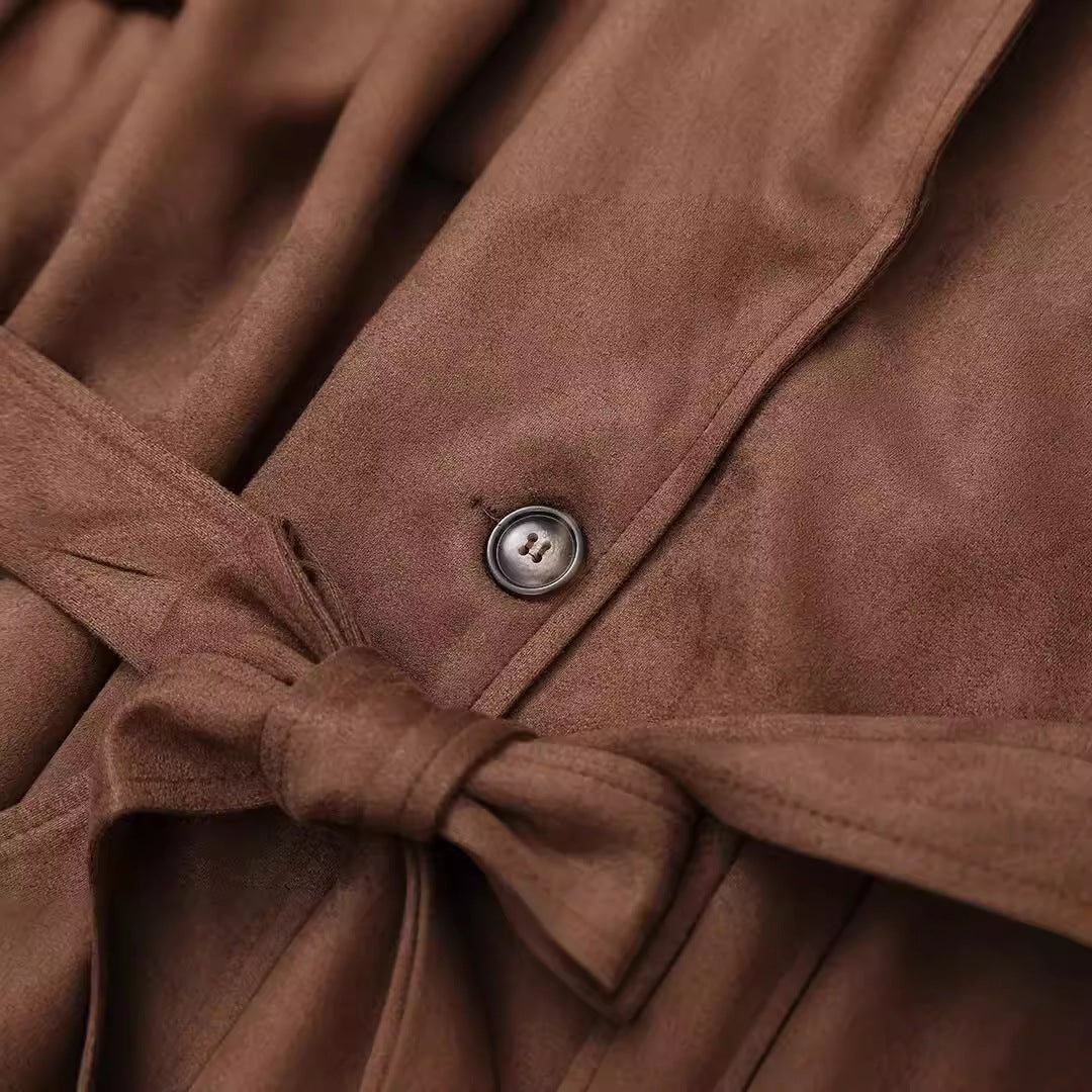 Damen elegante Suede Trenchcoat EB