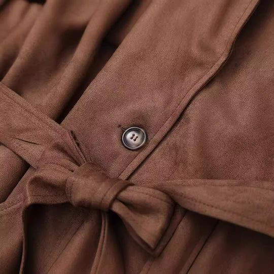 Damen elegante Suede Trenchcoat EB