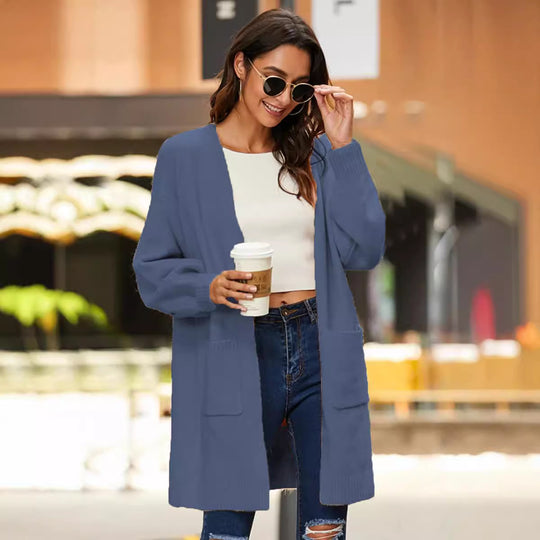 Damen Langer Strickcardigan mit weichem Griff und praktischen Taschen EB
