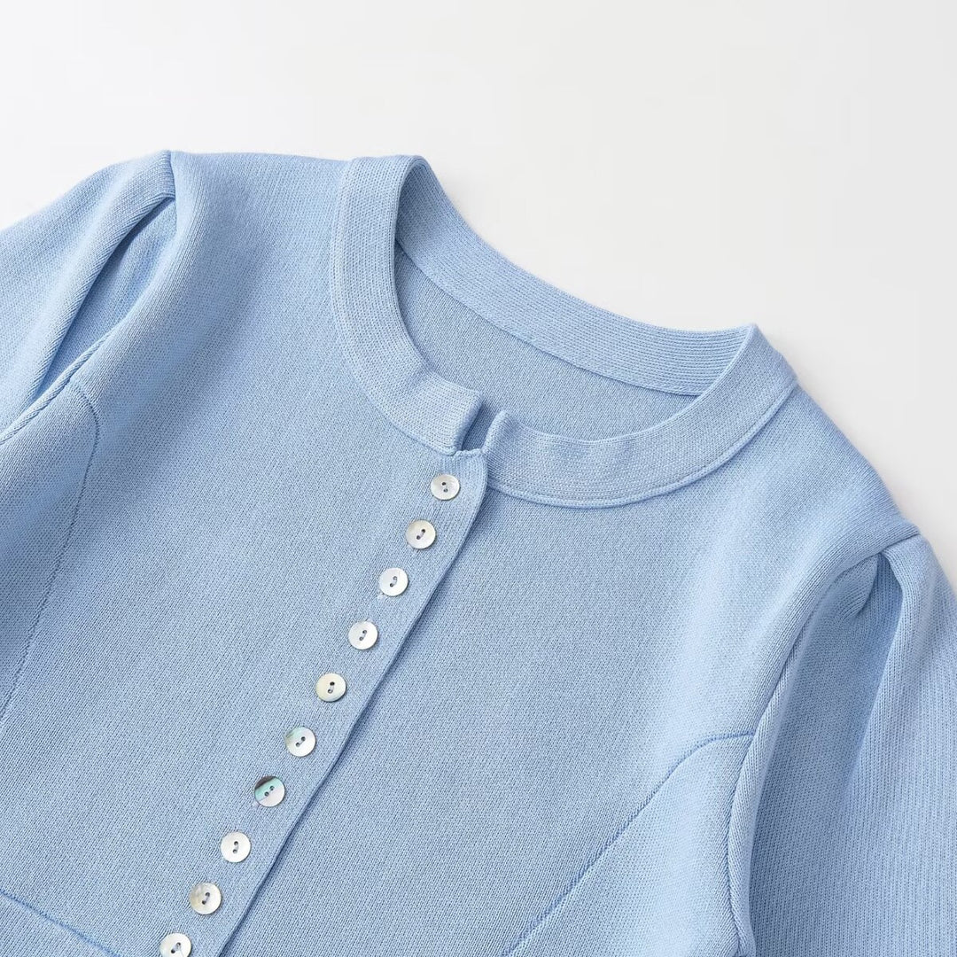 Damen elegantes Cardigan mit feinem Rippenmuster und dekorativen Knöpfen EB