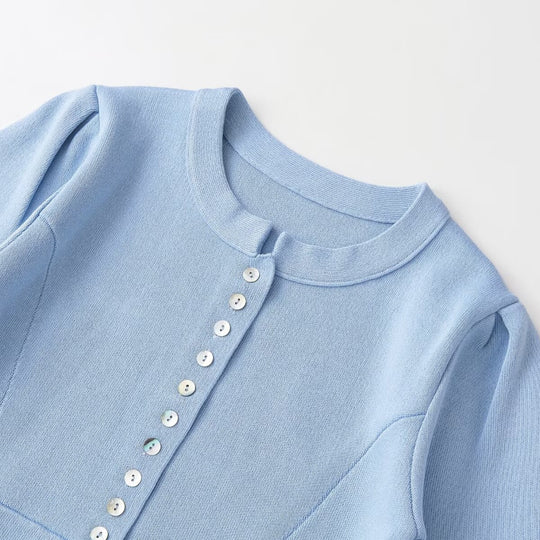 Damen elegantes Cardigan mit feinem Rippenmuster und dekorativen Knöpfen EB