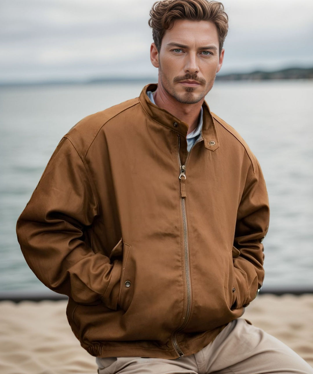 Herren funktionale Freizeitjacke im sportlichen Design mit gerundetem Kragen EB