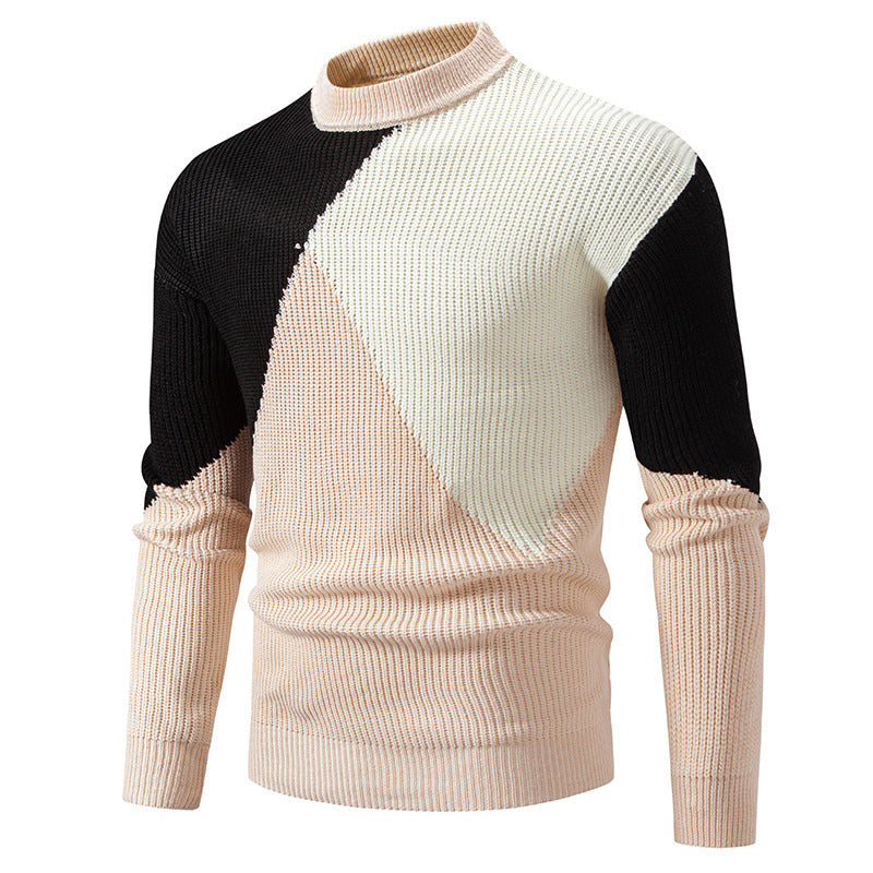Herren modischer Rollkragenpullover mit grafischem Farbblockdesign EB