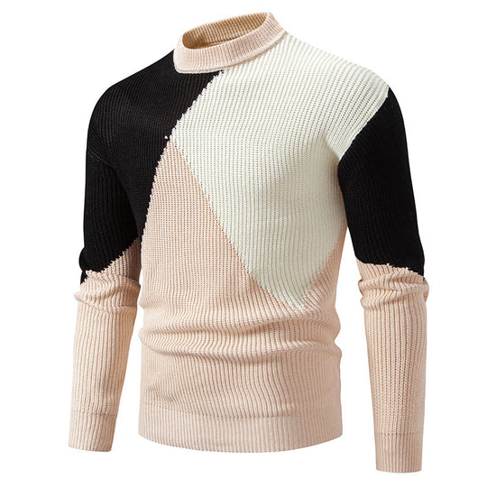 Herren modischer Rollkragenpullover mit grafischem Farbblockdesign EB