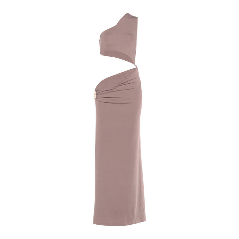 Damen Elegantes asymmetrisches Maxikleid mit Drapierung und dekorativem Detail EB
