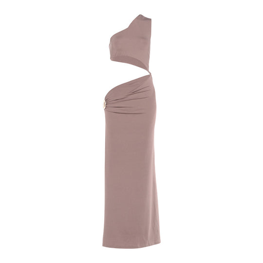 Damen Elegantes asymmetrisches Maxikleid mit Drapierung und dekorativem Detail EB